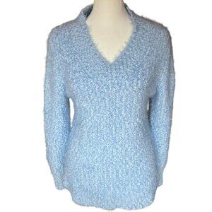 Super fuzzy light blue v-neck sweater